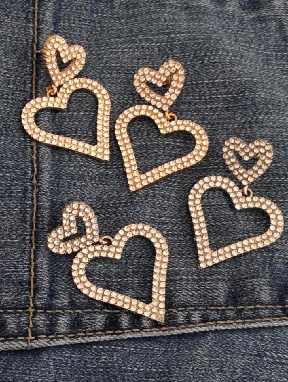 Rhinestone Heart Earrings Double Heart Dangle Earrings
